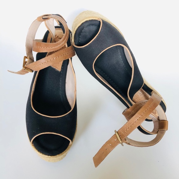 MRKT Black Canvas Leather Platform Wedges 6M - Picture 2 of 2